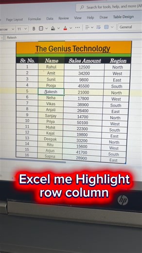 Excel me Row or Column ko Highlight karein One click me | #excel #exceltips