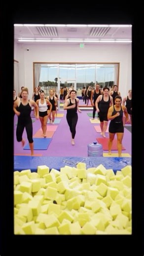 💪 1980s Aerobics Instructor vs. Foam Pit – Hilarious Workout Fails! #funny #oldamerica #funnyshorts