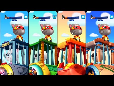 Talking Tom Hero Dash - Super Tom Saving All Friends With 4 Screens Gameplay
