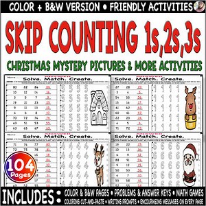 Christmas | Skip counting 1s 2s 3s,Tracing 1-9,Draw,Color, Games, cut and paste.