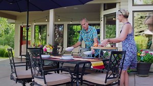 PHI VILLA Outdoor Patio Dining Table, 60 Inches Large Rectangle Dining Table for 6-8 Person with Umbrella Hole, Classic Black