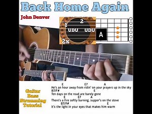Back Home Again - John Denver guitar chords w/ lyrics & bass strumming tutorial