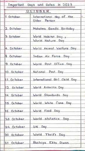 important days and dates in October 2023.