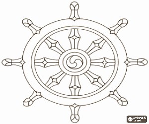 Buddhist symbol, the Dharma wheel coloring page printable game