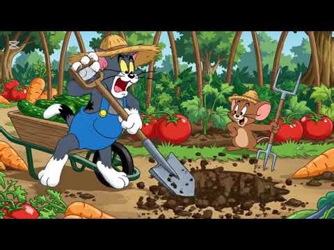 Tom and Jerry working in the vegetable garden