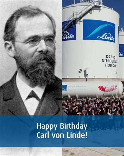 🥳🎂Today, we honor Carl von Linde, the visionary who revolutionized refrigeration and air separation, transforming industries and shaping the modern world. Born on June 11, 1842, von Linde's groundbreaking achievements laid the foundation for innovations that are still driving progress more than a century later. From liquefying air to pioneering technologies that power healthcare, manufacturing, and clean energy today, his genius continues to inspire generations of scientists and engineers at L