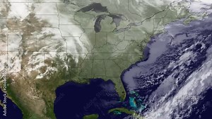 A weather map shows various storms passing the East Coast of the US.