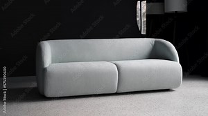 Blue sofa in a dark room. Close-up showing the details of a sofa