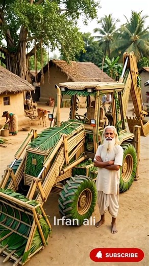 Grandpa crafted his JCB 🚜 from Bamboo streak and Palm leaves | mini woods toys | #woodscraft