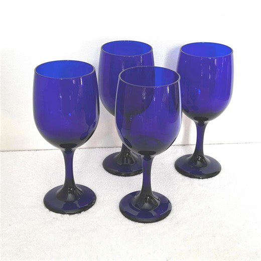 Vintage Set of 4 Cobalt Blue Wine Glasses 7 1/8" - Etsy