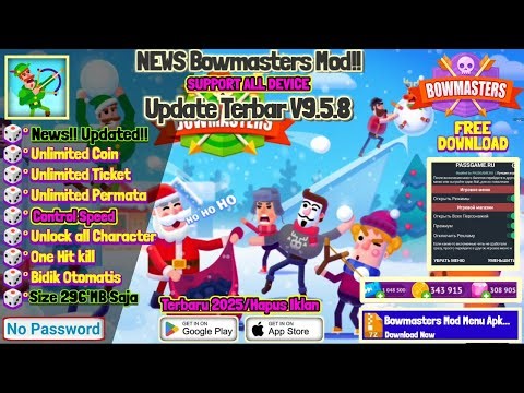 Bowmasters Update Tahun Baru V9.5.8 Mod Menu Apk Unlock all Character, Unlimited Gems & One Hit kill