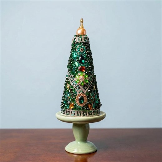 Handmade Jeweled Tree With Vintage Jewelry and Rhinestones Sparkle Forest Centerpiece With Green Stand - Etsy