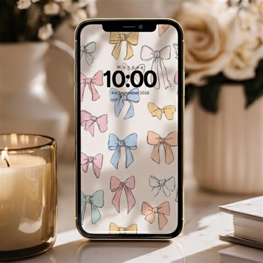 Pastel Ribbon Phone Wallpaper Bundle, Girly Bow Lock Screen (digital Download) - Etsy