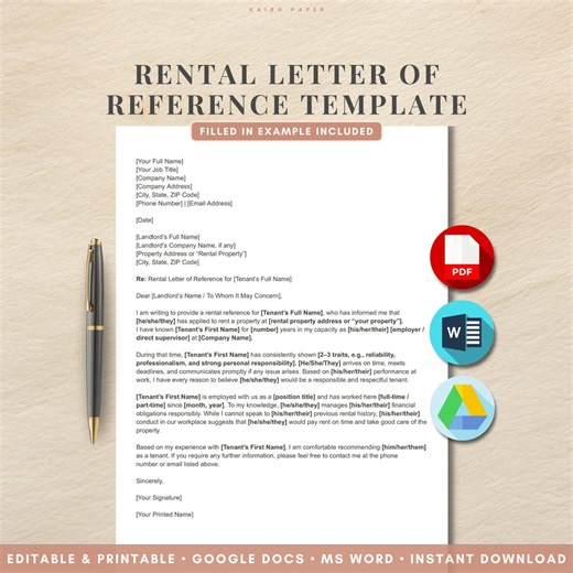 Rental Reference Letter Template | Employer Tenant Recommendation (word, Google Docs) - Etsy Canada