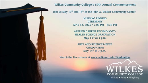 🎓 Graduation is next week at Wilkes Community College! We’re celebrating the Class of 2025 with a week full of exciting events and unforgettable moments. ✨ 📲 Follow us on social media for announcements, and graduation highlights! 🎥 Can’t attend in person? Catch every moment on our livestream and celebrate from wherever you are! The livestream will be available at www.wilkescc.edu/Graduation. #Graduation2025 #WilkesCC_Graduation #WilkesCC #JoinMeAtWCC #WilkesCC_BestDecisionEver | Wilkes Commun