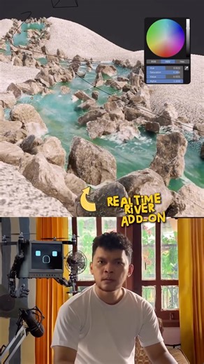 bowski. on Instagram: "Didn’t expect a river to be this responsive. Shaping the flow in real time, just by adjusting a curve. Tested in Eevee, and it actually works. ✨ This one’s called Realtime River Generator. #b3d #blender #3d"