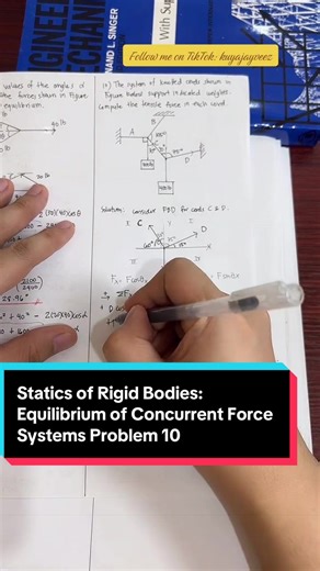 Statics of Rigid Bodies: Equilibrium of Concurrent Force Systems Problem 10 #fyp #kuyajayveez #engineering #engineeringmechanics #staticsofrigidbodies
