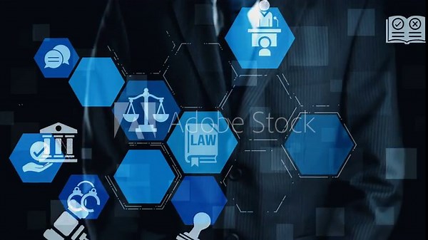 Law icons illustrate justice, court, and regulation system. Law represents fairness, law supports police, and law connects with rules, rights, and enforcement. Gist