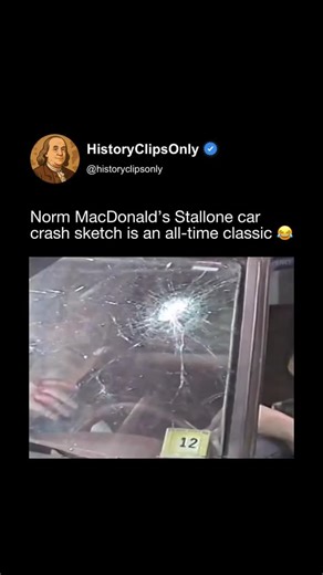History Clips Only on Instagram: "😂😂😂 In a Saturday Night Live sketch, Norm Macdonald played a man injured in a car accident when Sylvester Stallone suddenly appeared to help. The absurd setup escalated quickly, with Stallone delivering overly dramatic advice while Macdonald remained dry and confused throughout the chaotic scene. The humor worked because of the sharp contrast between Stallone’s intense action-hero persona and Macdonald’s deadpan style. What could have bee