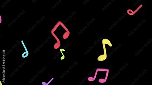 Musical notes flying from center, Musical notes streaming up in melody animation overlay on Alpha Channel Background