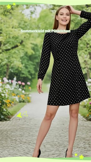 Damen Frühling Sommer Mode Polka-Dot-Kleid, rückenfreies Binde-Design, lässiges lockeres Rundhals-Langarm, geeignet für Arbeit, Urlaub, Pendeln