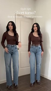 If you have a short torso and want to wear high-waisted jeans, use a belt in the same color or one close to the top. This can visually elongate your torso by an inch or two, offering a quick style tip. #stylingtips #shorttorsostyling | Style Tips for Women