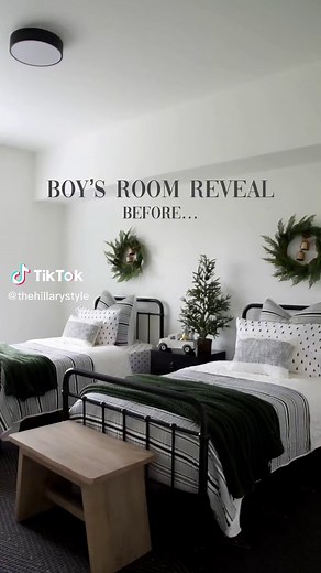 PART 2: Extreme Bedroom Makeover Reveal! 🤍 The shiplap is up, their new furniture looks great, and the boys are thrilled! #roommakeover #pbteen #homedecor #shiplap #interiordesign #reveal #roomreveal
