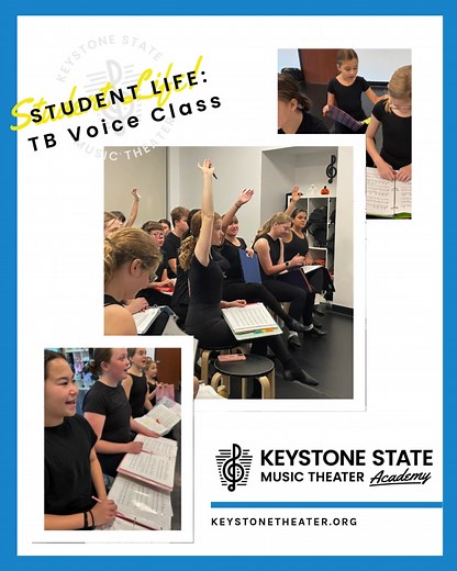 STUDENT LIFE: TOTAL BROADWAY VOICE CLASSES Prepare to hit the high notes with our Total Broadway Program! It's a vibrant blend of voice, acting, dance, and a show-stopping showcase. This week, we're tuning into the voice class spotlight, emphasizing its powerful role in the program! Curious for more? Swing by KeystoneTheater.org! | Keystone State Music Theater