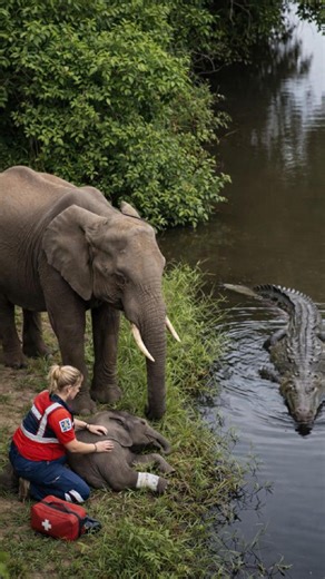 What began as a quiet rescue turned into a fight for life. As a wildlife rescuer treated an injured baby elephant by the river, danger surfaced without warning. A crocodile lunged. Chaos exploded. Before fear could win, a mother did what mothers do. She charged. She fought. She protected. When the water finally went still, the rescuer lived, the calf was safe, and the mother stood guard — unshaken. Some instincts are stronger than fear. Some love needs no hesitation. #animals #kindness #hero #an