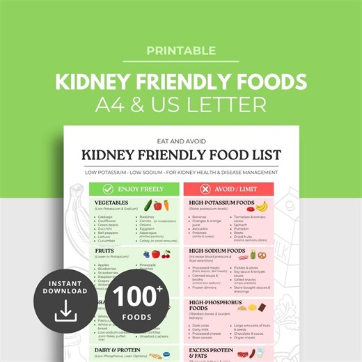 Kidney Friendly Food List, Renal Diet, Low Potassium, Low Sodium for Kidney Disease, Kidney Health Food Chart, Grocery List Printable, PDF - Etsy