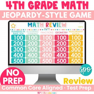4th Grade Math Test Prep Jeopardy Game | NO PREP End of Year Math Review Game