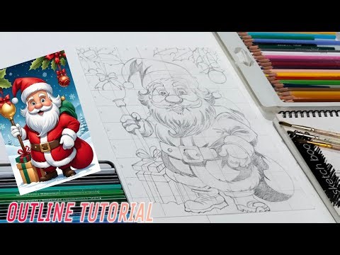 Santa Claus Outline Drawing (Tutorial Video) Step by Step