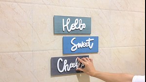 Hello Sweet Cheeks Bathroom Sign - 3Pcs Funny Bathroom Wall Decor Signs with 6 Pcs Replaceable Words Cute Bathroom Wall Decor for Living Room, Bathroom, Bedroom