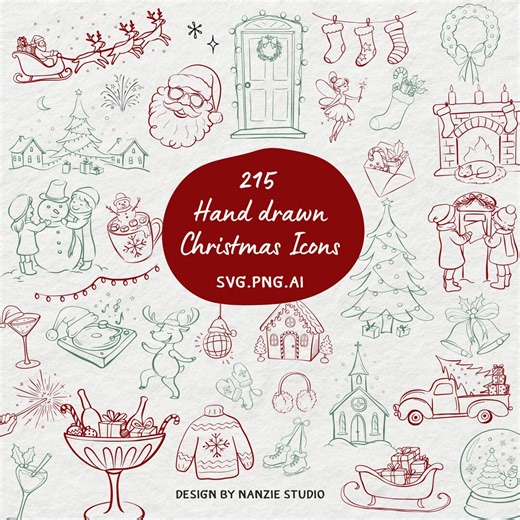 Hand Drawn Christmas Svg Bundle, Whimsical Holiday Png Elements, Xmas Doodles Clipart, Friendsmas Invite - Etsy