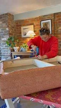 Upholstering a bespoke footstool order 🧡🧵