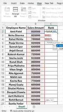 Rank Function in Excel | How to Rank Numbers Fast #excel #excelshorts