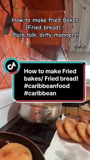 How to make fried bakes/ fried bread. Grenadian and Caribbean style! Best comfort food! #caribbeanfood #caribbean #bakes #friedbread #food #recipe Recipe - (Makes about 15 medium bakes). 2 lbs baking flour | 2 tablespoon baking powder | 1 small pack instant yeast | 1 teaspoon salt or salt to taste | 1 stick of butter | 1 and a half cup watm water | 1 teaspoon brown sugar | 1 cup oil( for frying). Mix all the wet and dry ingredients. Make flour dough to soft consistency. Let rest for 3 minutes. K