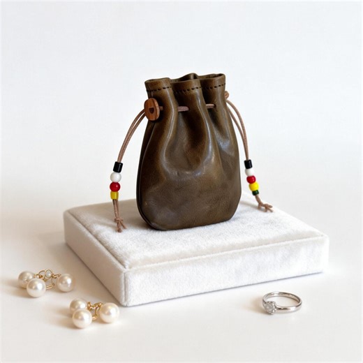 Cognac Leather Drawstring Pouch, Multi-purpose Coin, Jewelry, Essential Oil Bag - Etsy