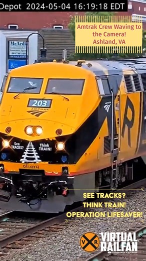 Amtrak Crew Waves at the Camera. See Tracks? Think Train! Operation Lifesaver! #Trains #trainspotting #ashlandvirginia #Amtrak #railroads #rai#railfans_of_instagram #trainreels #trainreels #welovetrains #virtualrailfan #railfans_of_facebook | Virtual Railfan