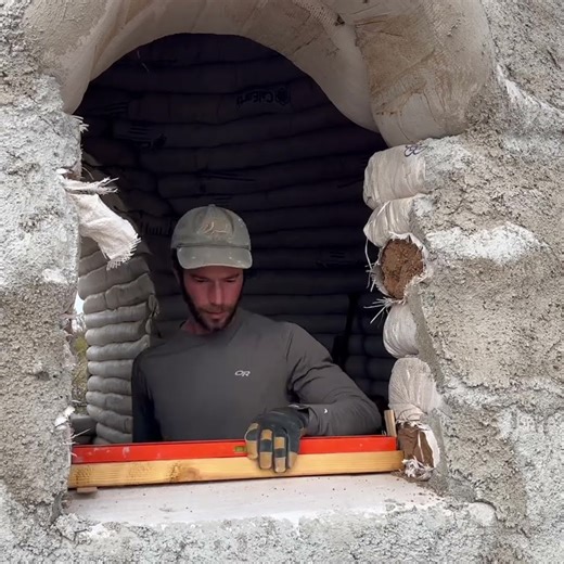 Window sill install in a #superadobe dome. Measuring, cutting, leveling the sill #homesteading