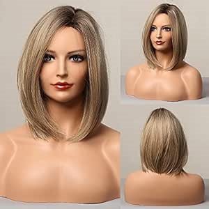 HAIRCUBE Short Wigs for Women,Ombre Ash blonde Bob Wig Shoulder Length Synthetic Wig Heat Resistant Hair for Daily Party Use 12 Inches