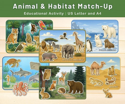 Animal Habitat Match up Game, Learn Animals and Their Homes, Printable Toddler & Kids, Activity, Preschool Learning PDF, Instant Download - Etsy