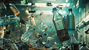 A dynamic scene of recycling innovation, where advanced technologies are being used to convert waste into new materials,