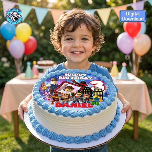 Personalized Video Game Boy Cake Topper, Roblox Theme Birthday Party Decor Digital Download - Etsy