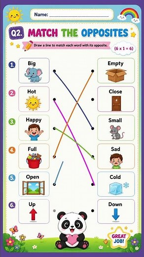 Match the Opposites for Kids 🧸 | Opposite Words Worksheet | LKG UKG Grade 1 | Learn English #shorts