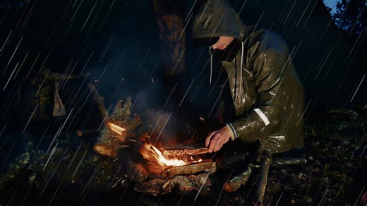 Camping in heavy rain: Building a forest shelter from scratch