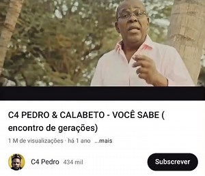 NZAMBA N’KUNKU MPETELO MESSAMI on Instagram: "NOTÍCIA‼️ Músico CALABETO atinge a marca de 1M de visualizações no YouTube Estou muito feliz em fazer parte da sua história  Título: VOCÊ SABE Artista: C4PEDRO & CALABETO Produção: BLSPROD Vídeo: Dj Marcel Local: @rocadasmangueiras _____________________ Encontro de gerações II @unitelangola "