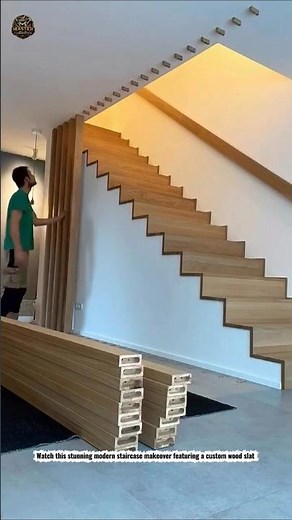 Modern Wood Slat Stair Divider Installation | Luxury Interior Design Transformation