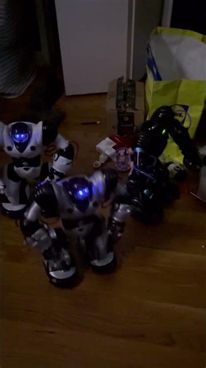 3 ROBOSAPIENs Silver, White, And Modded ROBOSAPIEN Blue With Robowisdom 3rd Gen Dance Audio