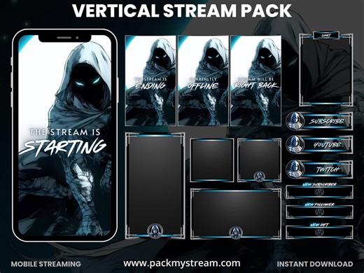 Vertical Stream Pack Dark Reaper | Mobile Twitch Overlay | Tiktok Live Stream Screens | OBS Vertical Kit - Etsy